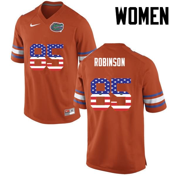 Women's NCAA Florida Gators James Robinson #85 Stitched Authentic USA Flag Fashion Nike Orange College Football Jersey QZN8865NW